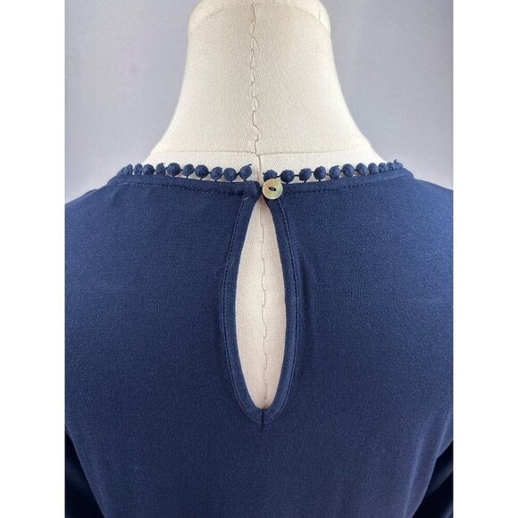 Daniel Rainn Womens Petite Small Navy Blue Lace Yoke Top Blouse - Picture 6 of 6